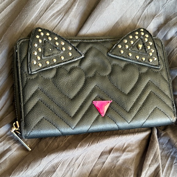 Betsey Johnson Black Cat Ear Wallet with Studs - Picture 1 of 3